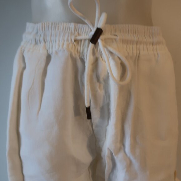 Mens Vilebrequin White 100% Linen Flat Front Drawstring Cargo Shorts 3XL - Picture 4 of 14